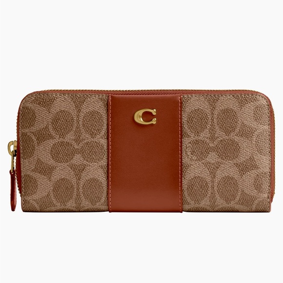 Coach Handbags - Coach Signature Tan and Brown Accordion Zip Wallet - Brand New!